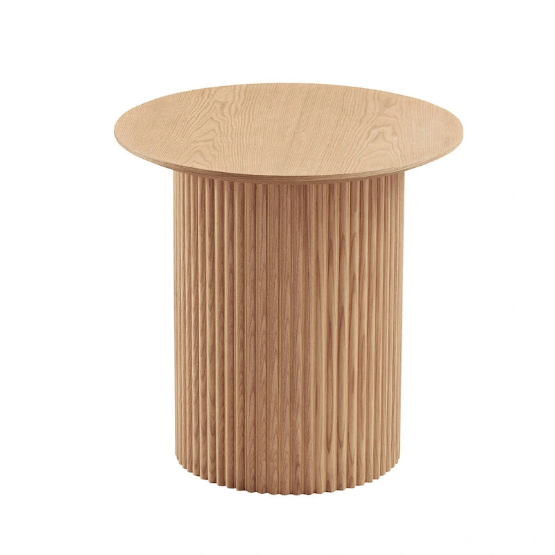 Oak Round Fluted Side Table, 1-Person Use, 17.71" Diameter