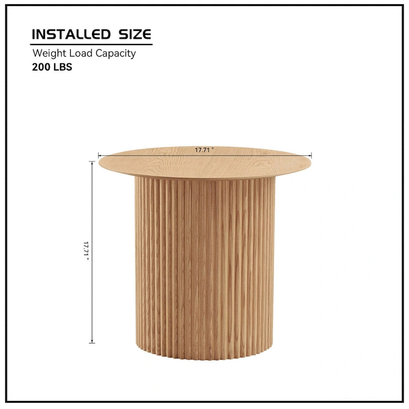 Oak Round Fluted Side Table, 1-Person Use, 17.71" Diameter