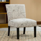 Taupe & Cream Script Fabric Accent Chair, Single Seat, Espresso Wood Legs