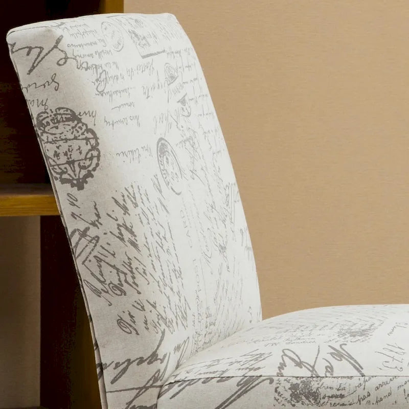 Taupe & Cream Script Fabric Accent Chair, Single Seat, Espresso Wood Legs