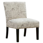 Taupe & Cream Script Fabric Accent Chair, Single Seat, Espresso Wood Legs