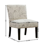 Taupe & Cream Script Fabric Accent Chair, Single Seat, Espresso Wood Legs