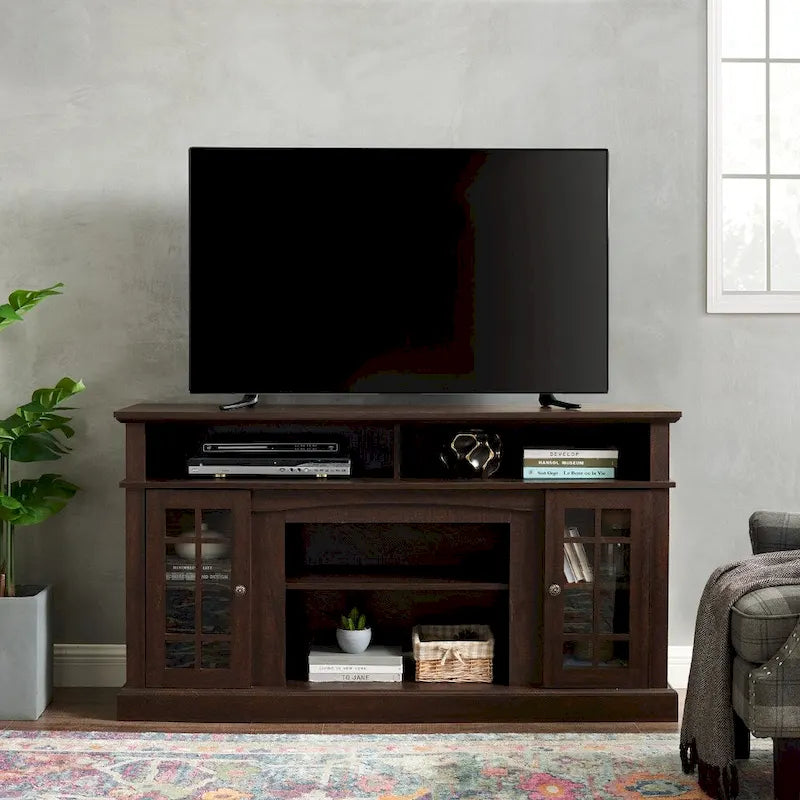 Espresso Brown, Classic Style, TV Stand with Open & Closed Storage, Fits up to 65" TV, 1-Person Assembly