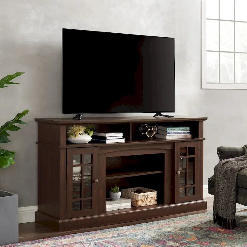 Espresso Brown, Classic Style, TV Stand with Open & Closed Storage, Fits up to 65" TV, 1-Person Assembly