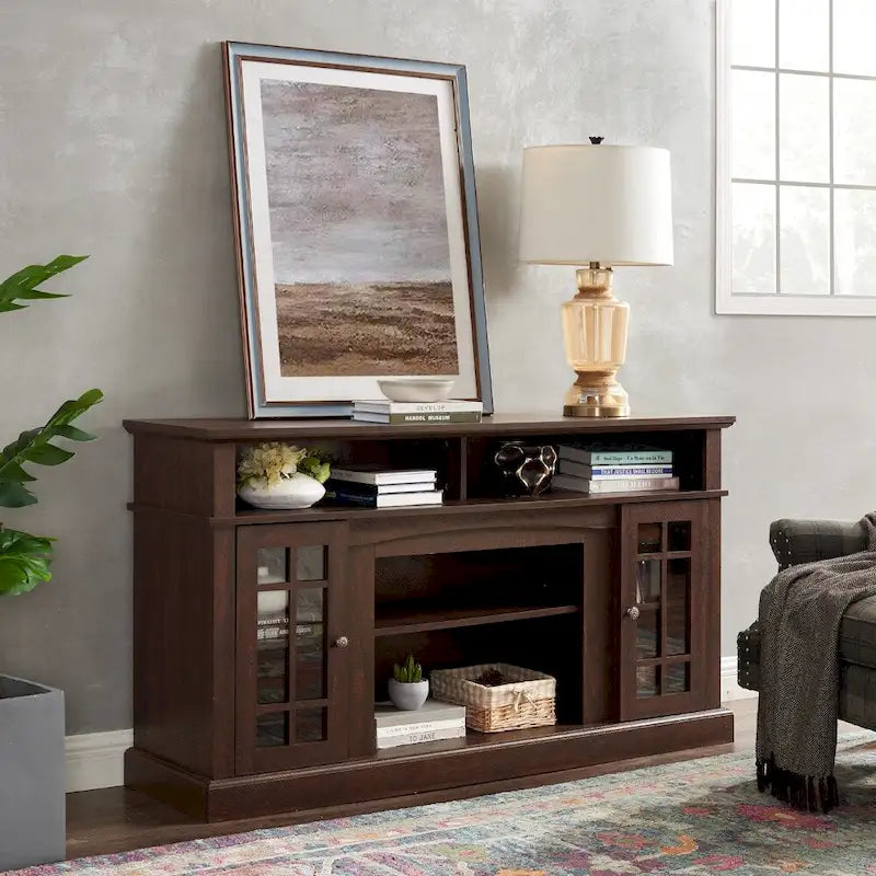 Espresso Brown, Classic Style, TV Stand with Open & Closed Storage, Fits up to 65" TV, 1-Person Assembly