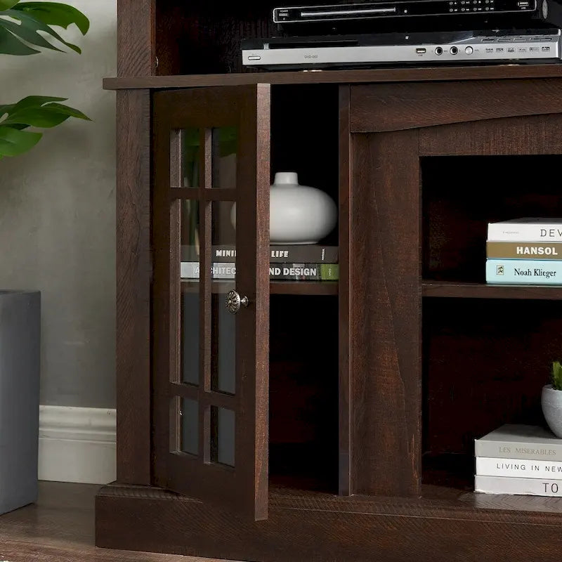 Espresso Brown, Classic Style, TV Stand with Open & Closed Storage, Fits up to 65" TV, 1-Person Assembly