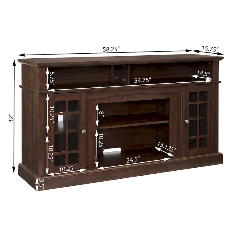 Espresso Brown, Classic Style, TV Stand with Open & Closed Storage, Fits up to 65" TV, 1-Person Assembly