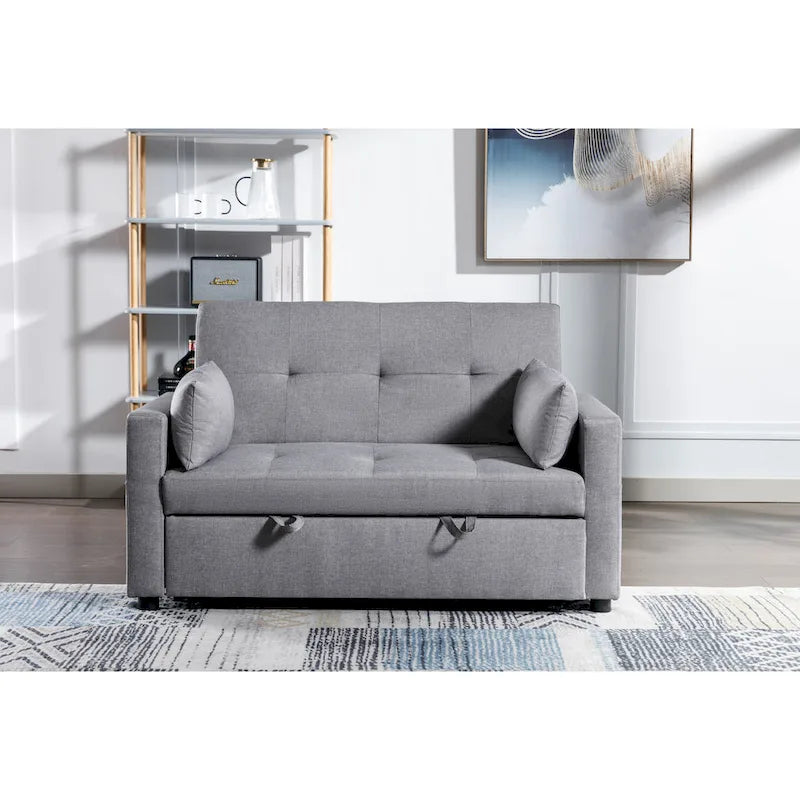 Light Grey, 3-in-1 Linen Loveseat Sofa Bed, 2-Person