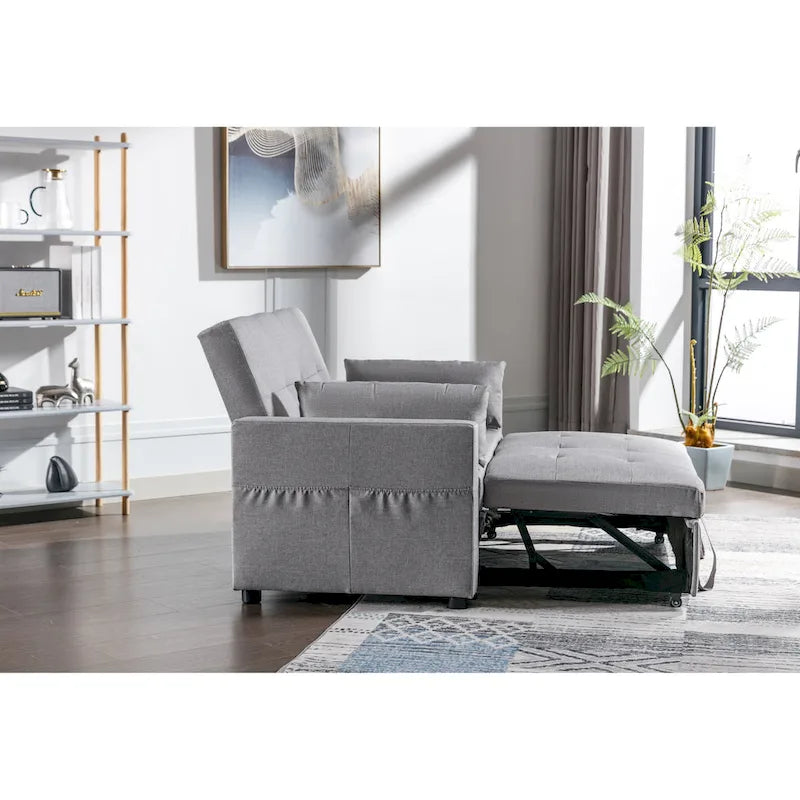 Light Grey, 3-in-1 Linen Loveseat Sofa Bed, 2-Person