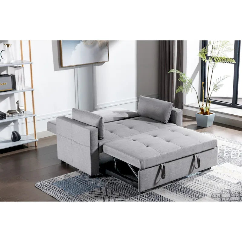 Light Grey, 3-in-1 Linen Loveseat Sofa Bed, 2-Person