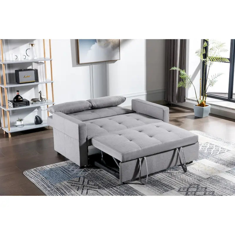 Light Grey, 3-in-1 Linen Loveseat Sofa Bed, 2-Person