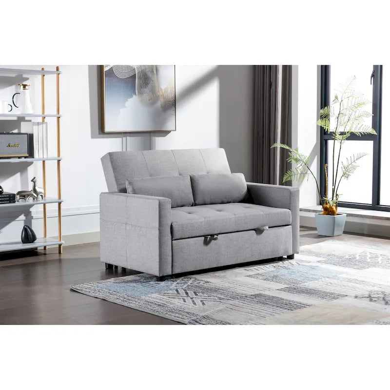 Light Grey, 3-in-1 Linen Loveseat Sofa Bed, 2-Person