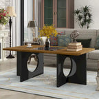 47  Contemporary Wood Rectangular Coffee Table with Clear Tempered Glass Top, Black and Light Espresso Top