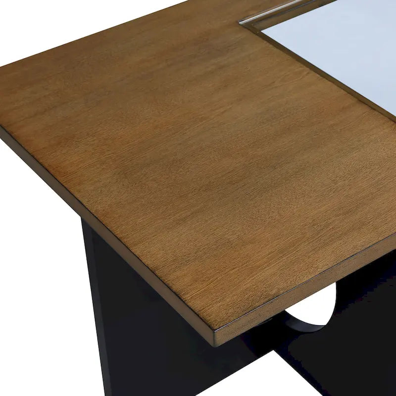 47" Rectangular Coffee Table, Black / Light Espresso, MDF & Tempered Glass Top