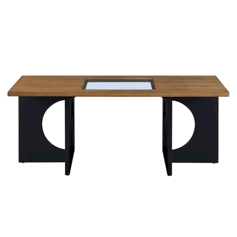 47" Rectangular Coffee Table, Black / Light Espresso, MDF & Tempered Glass Top