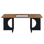 47" Rectangular Coffee Table, Black / Light Espresso, MDF & Tempered Glass Top