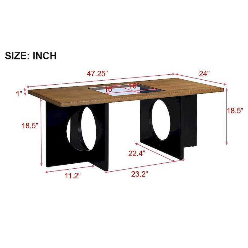 47" Rectangular Coffee Table, Black / Light Espresso, MDF & Tempered Glass Top