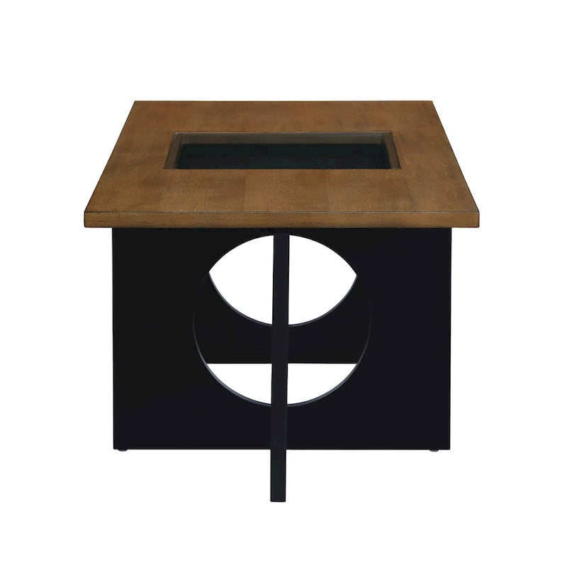 47" Rectangular Coffee Table, Black / Light Espresso, MDF & Tempered Glass Top