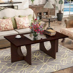 47" Rectangular Coffee Table, Black / Light Espresso, MDF & Tempered Glass Top