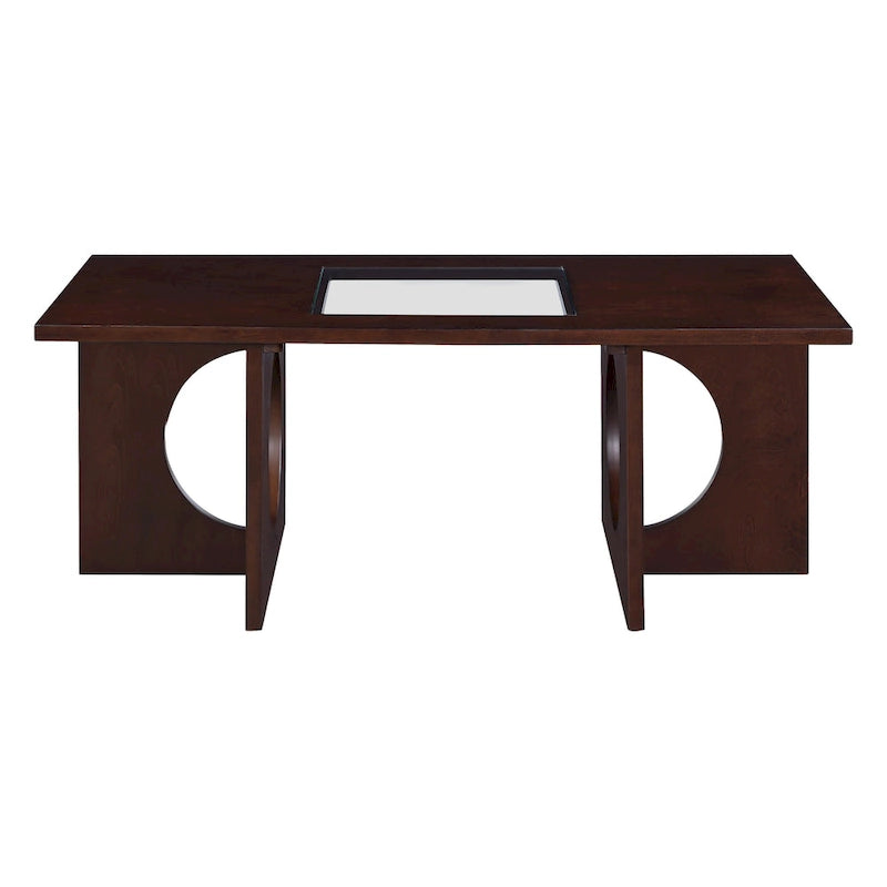 47" Rectangular Coffee Table, Black / Light Espresso, MDF & Tempered Glass Top