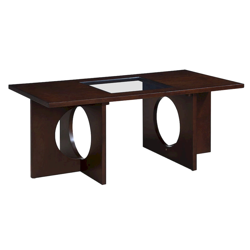 47" Rectangular Coffee Table, Black / Light Espresso, MDF & Tempered Glass Top