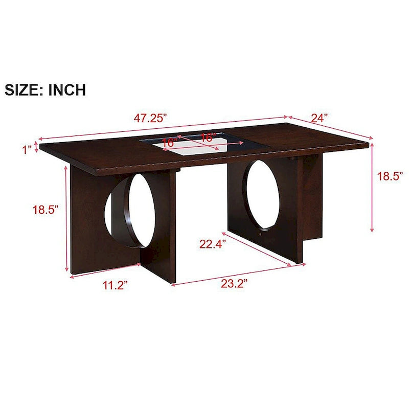 47" Rectangular Coffee Table, Black / Light Espresso, MDF & Tempered Glass Top