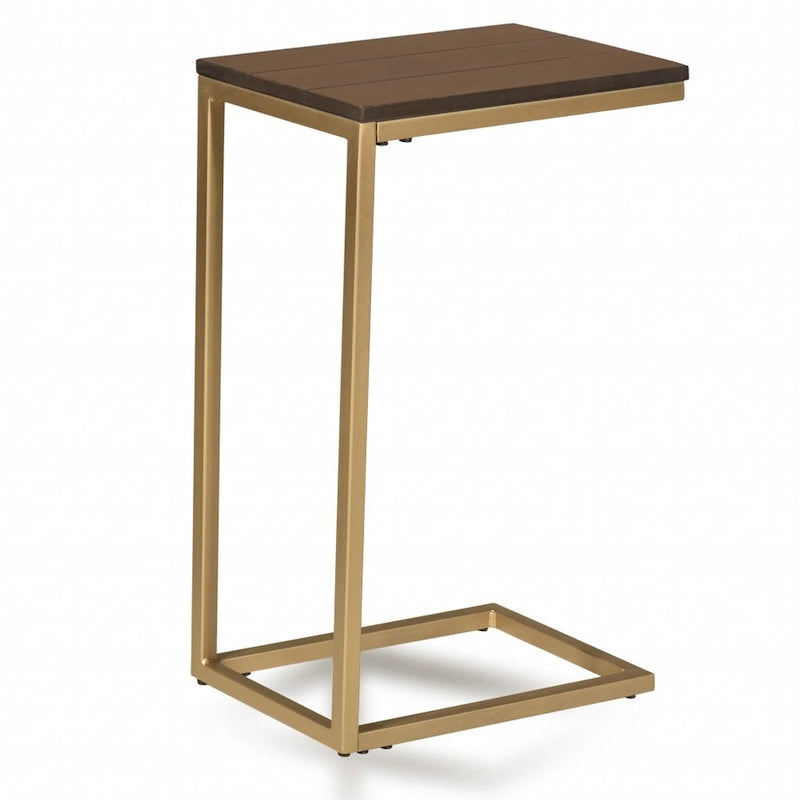 Dark Brown Wood & Steel End Table, Rectangle, 1-Person Use