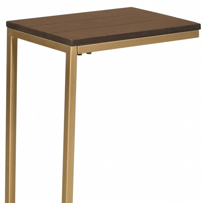 Dark Brown Wood & Steel End Table, Rectangle, 1-Person Use