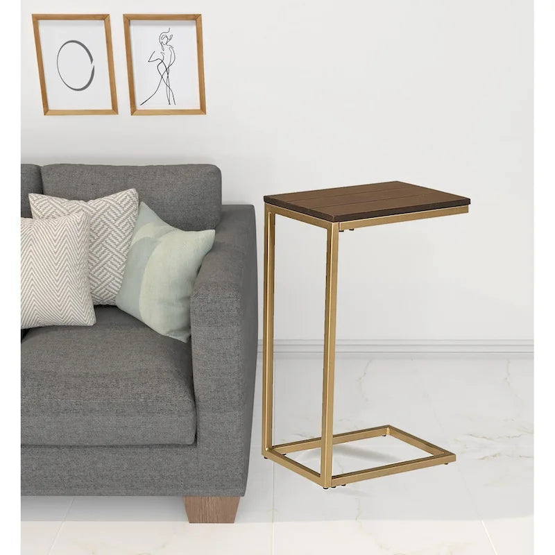 Dark Brown Wood & Steel End Table, Rectangle, 1-Person Use