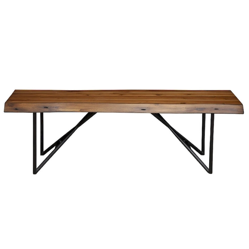 Brown & Black Solid Wood Dining Bench, 2-Seat, 55"