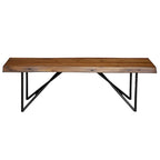 Brown & Black Solid Wood Dining Bench, 2-Seat, 55"