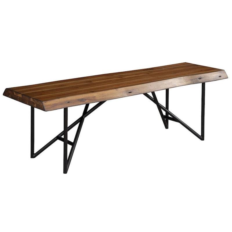 Brown & Black Solid Wood Dining Bench, 2-Seat, 55"