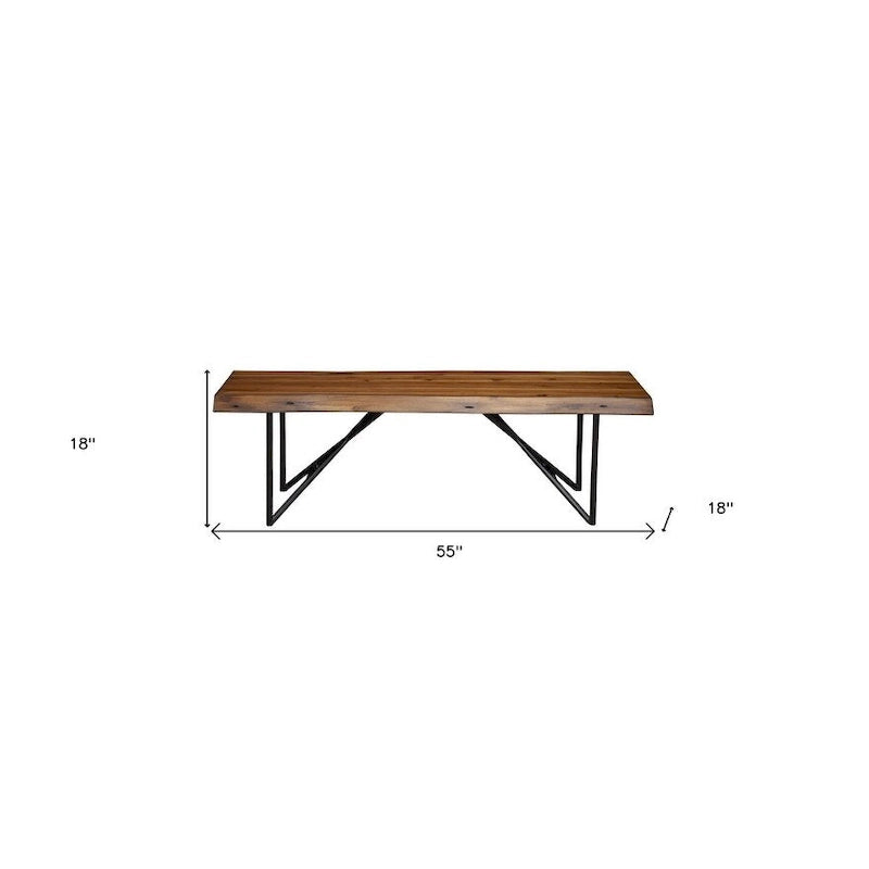 Brown & Black Solid Wood Dining Bench, 2-Seat, 55"