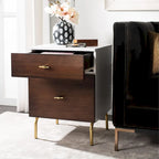 Walnut & White 2-Drawer Nightstand with Gold Pulls, Single