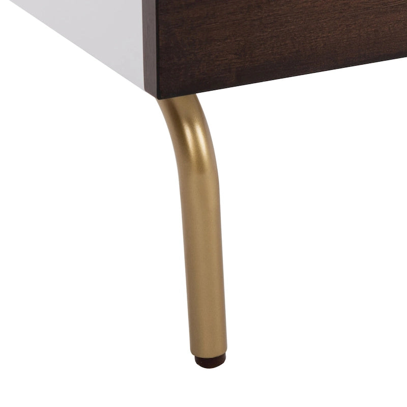 Walnut & White 2-Drawer Nightstand with Gold Pulls, Single