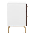 Walnut & White 2-Drawer Nightstand with Gold Pulls, Single
