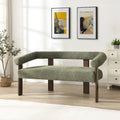 Green/Brown Round Armrest Upholstered Loveseat, 2-Seat, Rubberwood Frame