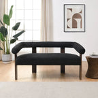 Green/Brown Round Armrest Upholstered Loveseat, 2-Seat, Rubberwood Frame