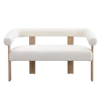 Green/Brown Round Armrest Upholstered Loveseat, 2-Seat, Rubberwood Frame