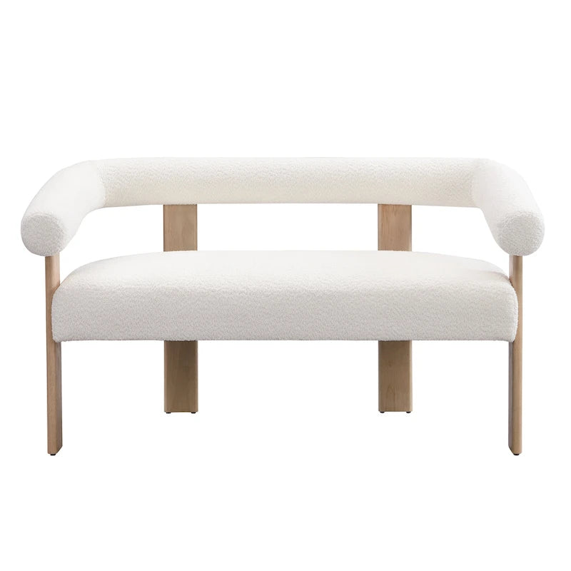 Green/Brown Round Armrest Upholstered Loveseat, 2-Seat, Rubberwood Frame