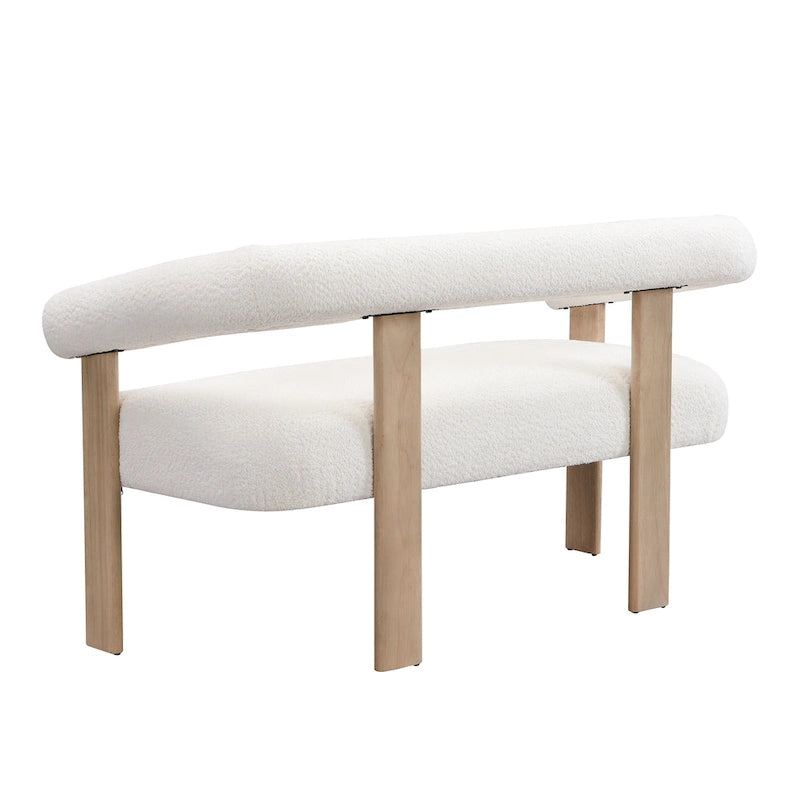 Green/Brown Round Armrest Upholstered Loveseat, 2-Seat, Rubberwood Frame