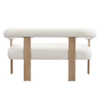 Green/Brown Round Armrest Upholstered Loveseat, 2-Seat, Rubberwood Frame
