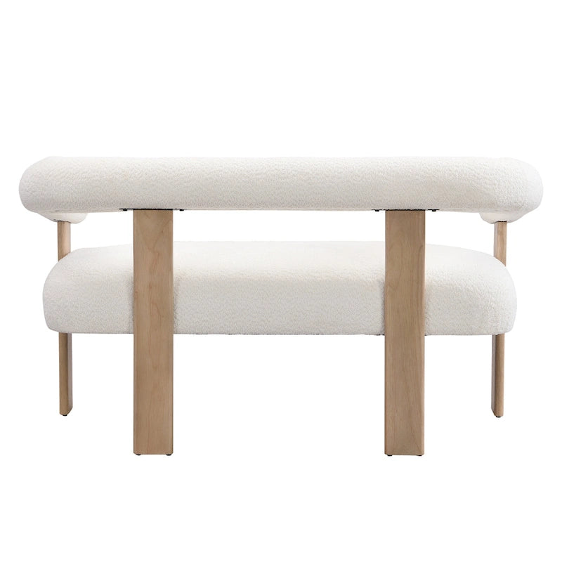 Green/Brown Round Armrest Upholstered Loveseat, 2-Seat, Rubberwood Frame