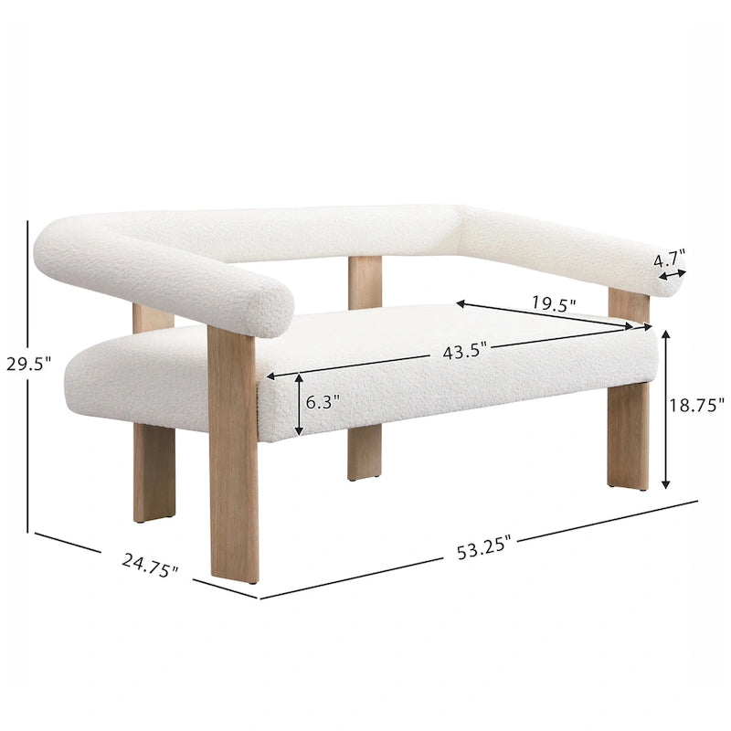 Green/Brown Round Armrest Upholstered Loveseat, 2-Seat, Rubberwood Frame