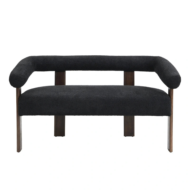 Green/Brown Round Armrest Upholstered Loveseat, 2-Seat, Rubberwood Frame