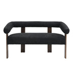 Green/Brown Round Armrest Upholstered Loveseat, 2-Seat, Rubberwood Frame