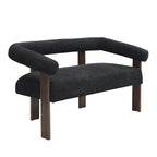 Green/Brown Round Armrest Upholstered Loveseat, 2-Seat, Rubberwood Frame