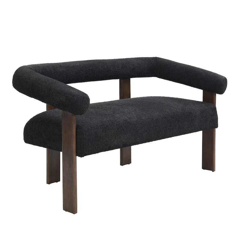 Green/Brown Round Armrest Upholstered Loveseat, 2-Seat, Rubberwood Frame