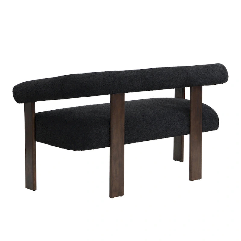 Green/Brown Round Armrest Upholstered Loveseat, 2-Seat, Rubberwood Frame