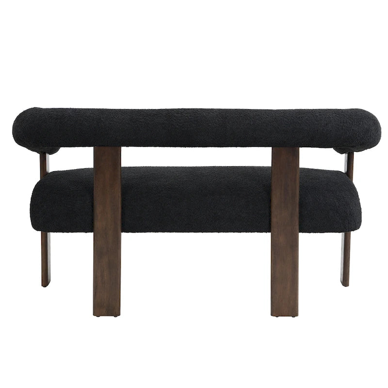 Green/Brown Round Armrest Upholstered Loveseat, 2-Seat, Rubberwood Frame